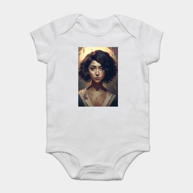 Beauty in Short Waves: The Girl with Wavy Hair Baby Bodysuit by Darksavage